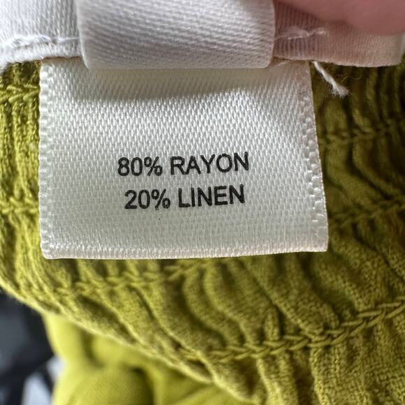 Monteau Crop Top Womens L Green Linen Blend Knot Front Smocked Back Breathable - Picture 8 of 9